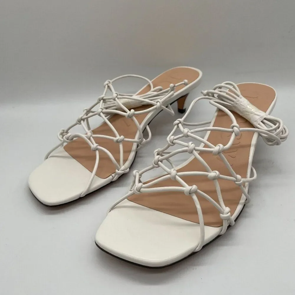 New J.Crew Zadie Knotted Lace Up‎ Kitten Heel Sandal Sz 9 White Leather - Picture 5 of 11